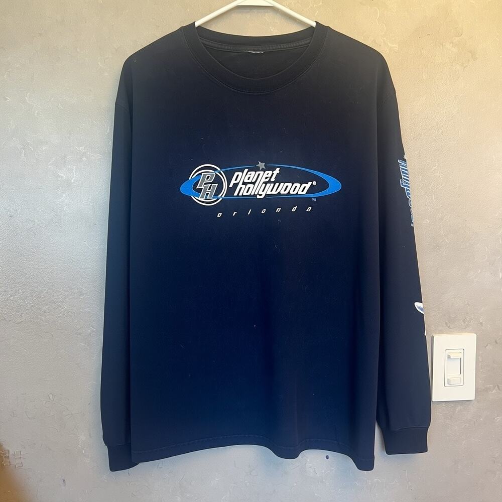 Vintage Planet Hollywood Orlando Long Sleeve Shirt Navy Blue Graphic Tee 90s L - Picture 3 of 7